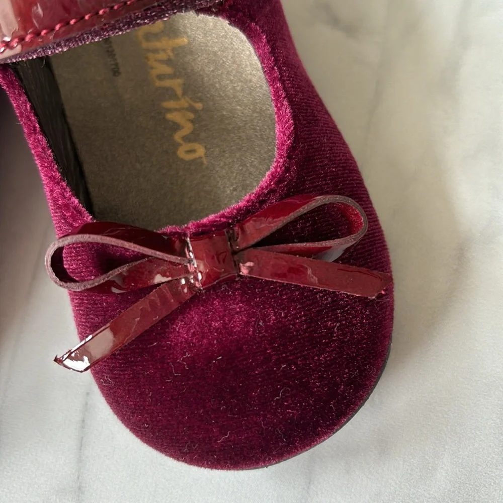 Naturino Burgundy Velvet Mary Jane Flats with Bows